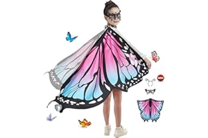 JEPOZRA Schmetterling Flügel Kostüm für Kinder Halloween Mädchen Umhang Fee Verkleidung Spielzeug Umhang Schal Prinzessin Party Elfen Set Cosplay,Maske nicht enthalten
