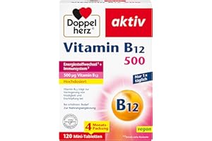 ‎DOPPELHERZ Doppelherz Vitamin B12 500 - Hochdosiert mit 500 µg Vitamin B12 pro Tablette - vegan - 120 Mini-Tabletten