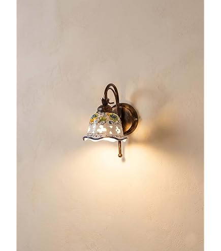 Plafoniera Rustica In Ceramica Siciliana 1 Luce – Diametro 30 Cm, Struttura In Ferro Battuto Color Ruggine, Diffusore In Ceramica Artigianale Decoro Fiore, Made In Italy, Per Cucina, Taverna - 4