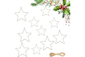 BEGONIA 10 Stück Metallring Stern, 20cm und 15cm Metallsterne mit 10m Juteschnur, Weihnachtsdeko in Sternform, DIY Traumfänger,Gold Metallstern Set für Deckendeko, Fensterdeko, Wanddeko,