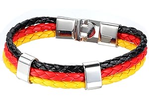 JewelryWe Biżuteria skórzana bransoletka, mistrzostwa świata w piłce nożnej i mistrzostwa Europy flaga kraju bransoletka skórzana bransoletka ze stopu dla mężczyzn kobiet 10 wzorów, 8.3 inches, Skóra,
