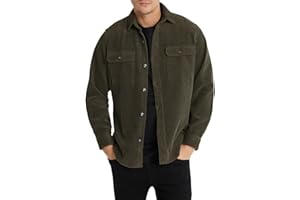 Elegancity Men's Corduroy Shirts Casual Long Sleeve Button Down Trucker Jacket Autumn Winter Coats with Pockets S-XXL
