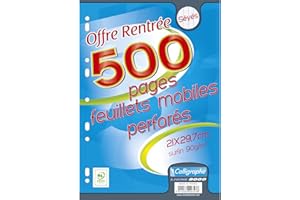 Calligraphe 9353C (gamme scolaire Clairefontaine) - Un paquet de Feuillets Mobiles sous film - A4 21x29,7 cm - 500 pages Grands carreaux - papier blanc 90g - Pour Classeur 32x26 cm minimum