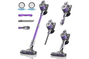 OLAYMEY Odkurzacz Bezprzewodowy 40KPa/300W/50Mins, 6 W 1 Odkurzacz z Filtrami, Autonomiczny, Zamiatacz Elektryczny, 1,5 L Wiadro Na Kurz, Fioletowy Akumulatorowy Miotła Elektryczna