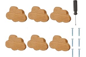 ED-Lumos Boutons d'Armoire en Bois pour Chambre d'Enfant - Lot de 6, Poignées de Meuble Nuage