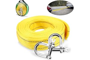 Exsbtay Cinghia Traino, 4 Metri Corda Traino Auto, 5 Tonnellate Cinghia Di Traino, Corda Traino Fuoristrada, Cinghia di Emergenza con 2 Ganci ad Anello Sicurezza a U e Custodia