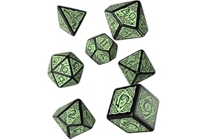 Q-WORKSHOP Q WORKSHOP Celtic 3D Revised Black & Green Rpg Dice Set 7 Polyhedral Pieces
