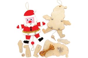 Baker Ross FE901 Marionnette en Bois Enfants en forme de Père Noël - Lot de 5, Marionnette a Fabriquer, Marionnette en Bois Articulé, Noel Enfant, Activites Manuelles pour Enfants