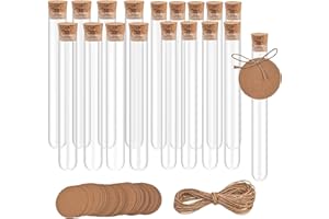 ZRFGBXIM 18 Pcs Tubos de Ensayo Plastico Transparente, Probetas Plastico, Tubo Ensayo con Tapones de Corcho para Laboratorio Flores Regalos Dulces, 20 x 150 mm(30ml)/16 x 150 mm(15ml)+ 5m Cuerda de Cáñamo