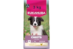 EUKANUBA Life Care Croquettes Chiots Moyenne Race 1à 12 Mois, Riche en Poulet Frais, Croissance optimale - DHA, Calcium, Oméga 3&6, prébiotiques FOS, sans colorants, arômes artificiels ni OGM – 3 kg