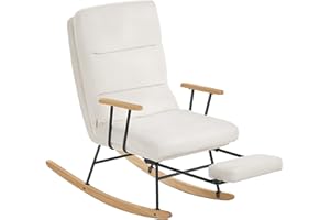 SONGMICS HOME Poltrona a Dondolo, Gambe in Legno di Hevea, Sedia a Dondolo, Schienale Regolabile a 4 Posizioni, Portata Massima 160 kg, Camera da Letto Soggiorno, Bianco Crema LYY016W01