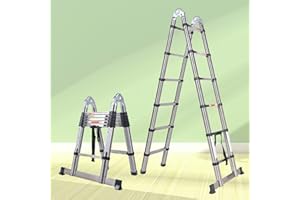 DICN 12.5FT Telescopic Extendable A-Frame Ladder - Stainless Steel, Foldable, 330lb Capacity, Adjustable Height, Safety Lock, EN131 Safe Standard
