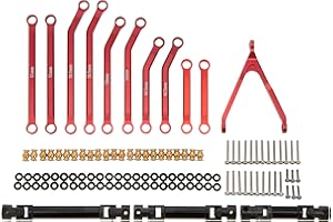 MEUS RACING for Axial 1/24 SCX24 6×6 Refit Kits Aluminum High Clearance Links Metal Driveshaft Set RC Crawler Upgrade Parts (RED)