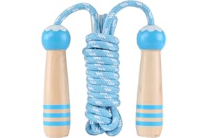 AUMCDIK Sprungseil Kinder Verstellbare, Kinder Springseil mit Holzgriff, Hüpfseil Seilspringen Kinder Baumwolle, Kids Skipping Rope Geschenke für Jungen und Mädchen