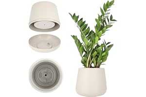 KADAX Maceta de plástico, 13-23 cm, 4 colores, ovalada con platillo en el juego, maceta, macetero, macetero, maceta para plantas, macetero, maceta para plantas, maceta (13 cm, beige)