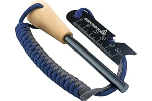 RKR OUTDOOR Ferro Rod Flint Fire Starter Kit with Handcrafted Wood Handle |12,000+ Strikes | Survival Flint and Steel Rods with Multi-Tool Striker and Paracord Neck-Wrist Lanyard for Your Camping Gear