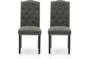 ALPHA HOME Tufted Dining Chairs Set of 2, Faux Leather Parsons Diner Chairs Upholstered Padded Modern Dining Room Chairs with Button Back Wooden Frame Stylish Kitchen Chairs, Grey