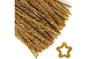 BLUELVES Pfeifenputzer Gold Zum Basteln, Glitzer Pfeifenreiniger, 100 Stück Chenilledraht 30CM, Pipe Cleaner, Pfeifenreiniger Bastelzubehör, für Kinder Zum Basteln und Dekorieren