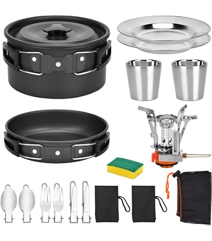 Set De Casseroles De Camping Beaver Brand Rockza 20 - Avec Brûleur à Alcool - 7 Pièces Aluminium