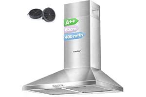 COMFEE' 60 cm Chimney Cooker Hoods Class A++ Stainless Steel Extractor Hood with LED and Recirculating & Ducting System Wall Mounted Hood 600 mm with Carbon Filters