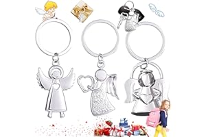 Cutefly 3 portachiavi con angelo custode, ciondolo a forma di angelo per chiavi auto, uomo e donna, argento lucido come talismano auto, partner e bambini (argento), 34 x 85 mm, E8-188, 34*85mm, Zinco