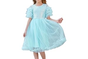 GRACE KARIN Robe pour Fille col Rond Ourlet Trapèze Robe à Manches Courtes Paillettes Robe de Soirée en Tulle