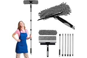 DISNACE Limpiacristales con Mango Extensible(250cm), Limpiador de Ventanas con Escobilla de Silicona & 2 Paños de Microfibra, Kit de Limpieza de Cristal, para Ducha de Casa, Vidrio, Coche, RV (Gris)