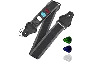 Onsolo Black Guitar Strap with 3 Guitar Picks Adjustable Guitar Shoulder Straps Nylon Braided Belt with Leather End Guitar Accessories for Electric Guitar Bass Acoustic Guitar Ukulele