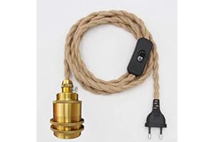 JZCDR E27 Vintage Lampenkabel HäNgende Leuchte, Seil HäNgelampe, Lampenfassung Pendelleuchte mit Schalter und Stecker, Hanfseil Pendellampe Kit, DIY Einzelkopf Kabel Seil HäNgeleuchte, für Loft Lager (B-3M)