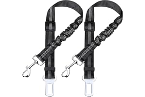 Toozey Lot de 2 Voiture Ceinture de Securite pour Chien, avec Absorption des Chocs et Mousqueton Elastique Reglable pour Chien Harnais de Securite Superieure pour Tous Les Chiens et Chats