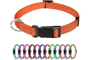 TagMe Reflective Nylon Dog Collars, Adjustable Classic Pet Collar with Quick Release Buckle for Puppy, Orange, 1.0 cm Width