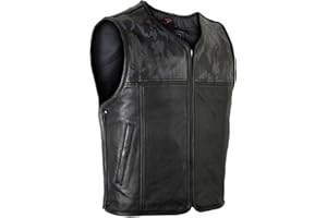 MDM Herren Lederweste Kutte mit Perforiertem Leder und Camo/schwarz Muster