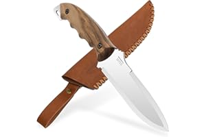 BPSKNIVES HK2 CSH - Cuchillo de campamento de acero al carbono hecho a mano con hoja fija y mango completo - Cuchillo de caza y bushcraft escandinavo para exteriores con funda de cuero.