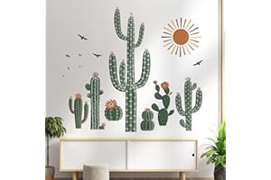 wondever Stickers Muraux Cactus Verte Autocollants Muraux Mural Stickers Plantes Tropicales Boho pour Salon Chambre Cuisine