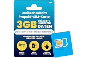 JZN MARKET H2O Wireless 30-Tage Prepaid-SIM-Karte USA mit 3 GB Highspeed-4G-LTE/5G-Daten und 2 GB mobilem Hotspot, unbegrenzte Daten, Internationale Gespräche und SMS, dreifach geschnittene US-Mobil-SIM-Karte