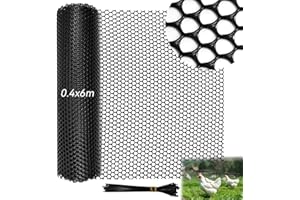 Huucozn Malla de Plástico Negra 0,4 x6 m | Valla dePlástico Negro para Jardín con 60 Bridas | Red Plástico Jardin | Malla Protectora para Balcones, Huertos Exterior y Protección de Mascotas