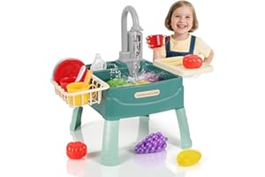 ORIFESIO Kids Play Sink with Running Water, Children's Play Kitchens Water Play Toys Set, Kids Kitchen Accessories, Toddler Pretend Role Play Toys, Gifts for Boy Girl Age 3 4 5 6 Years Old (Green)