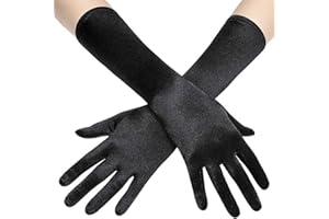 HZAOPZE 1 paio di guanti eleganti da donna, guanti da donna, guanti classici in raso per festival dell'opera, festa Audrey Hepburn, guanti anni '20, donne, lunghi 38 cm, elastici, neri