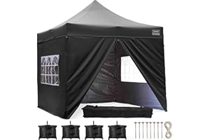Garden Universe 3m x 3m Pop-Up Gazebo with Sides Weight 34kg Heavy Duty Black Waterproof Commercial Grade Market Stall Leg Weights Wheeled Carry Bag Marquee Canopy Party Tent GAZ10-Black