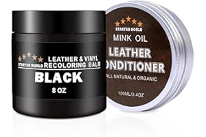 STARTSO WORLD 200ml Leather Recolouring Balm with 100ml Leather Conditioner, Black Leather Repair Kit for Furniture, Leather Scratch Remover,Leather Colour Restorer for Couches, Car Seats