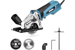 Mini Circular Saw, WESCO 500W 5100 RPM Compact Circular Saw with 2 Saw Blades Cutting Depth 27mm for Wood, Soft Metal, Tile and Plastic Cuts /WS3453