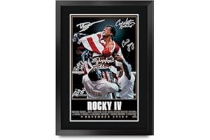 HWC Trading Rocky IV The Cast Rocky 4 Sylvester Stallone Dolph Lundgren poster con foto autografata per fan dei film – A3 incorniciato