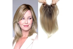 MORICHY Short Bob Hair Toppers, 12" Hair Toppers for Women with Bangs Clip in Hair Pieces for Thinning Hair/Hair Loss Wiglets with Fringe Ombre Blonde with Light Tail Color (3 color tone)