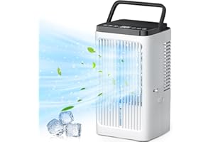 SUPOOBE Klimaanlage Mobil, 4-in-1 Mobiles Klimagerät, 900ml Wassertank Luftkühler mit Wasserkühlung, 3 Windgeschwindigkeiten & 2 Feuchtigkeits Modi, 90°Oszillation, Timer, 7 Farben Licht für Zuhause