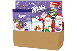 Milka - Chocolat Noel - 2 Pères Noël Chocolat au Lait et Lait Noisettes, 1 Calendrier de l'Avent, 1 Bonbons Chocolat au Lait (471g)