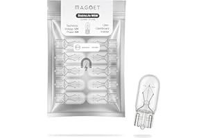 Magnet Confezione da 10 Lampadine W5W Alogene 12V 5W – T10 W2.1x9.5d – Certificate E11 – Per Luci Posizione, Interni, Targa – Compatibili Auto, Moto, Camper