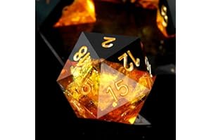 Haxtec Galaxy DND-Würfel-Set, scharfe Kanten, mit Würfeletui, handgefertigt, gelb-schwarz, Kunstharz, D&D-Würfel-Set für TTRPGs, kompatibel mit Dungeons and Dragons Geschenken
