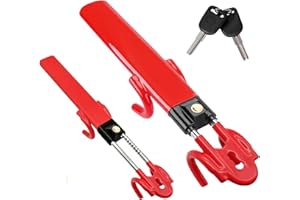 ATEK Car Steering Wheel Lock - Universal Car Anti Theft Security Device Adjustable Length SUV Van Wheel Lock Vehicle Protection Suitable for Car Security Device with Two Keys (Red)