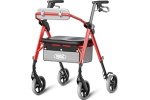 VOCIC Walkers for Seniors, Rollator Walker with Seat, Max 172kg, Avant Walkers with Ergo Seat & Backrest, Foldable Rollator Adjustable Height, All Terrain Walker, Lightweight (Red)
