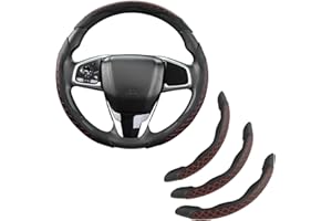 GIANT PANDA Funda de Cuero para Volante de Coche, Accesorios para el Interior, 3 Piezas, Cubierta Universal para el 99% del Coche, SUV, camión (Diamante Acolchado Rojo)